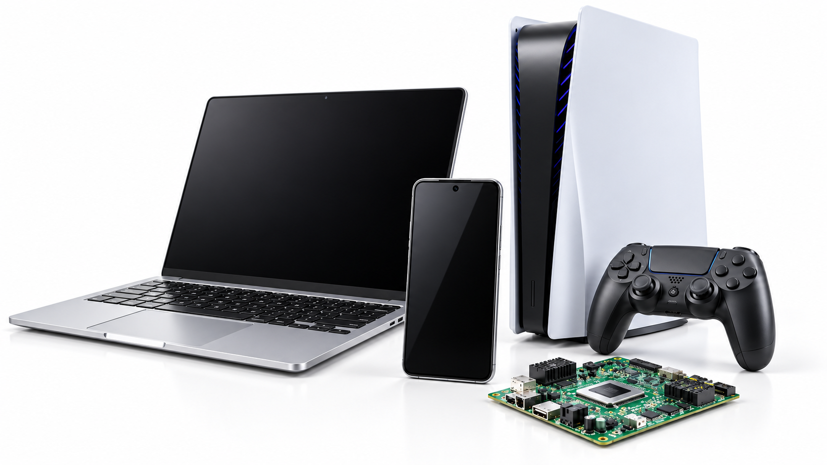 Immagine illustrativa di computer, smartphone, console e scheda elettronica